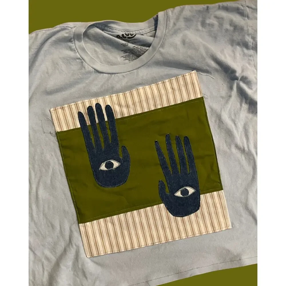 XL Upcycled Cropped Light Blue T-Shirt - Picture 2 of 3